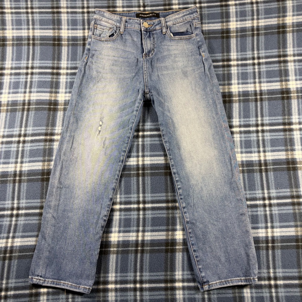 Prosperity Denim Medium Wash Straight Leg Distressed Jeans PRN-700 Size 28